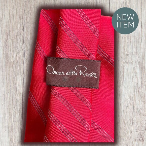 Oscar De La Renta Red Striped Silk Tie Mens Classic Formal Accessory 58" Long - Picture 5 of 14
